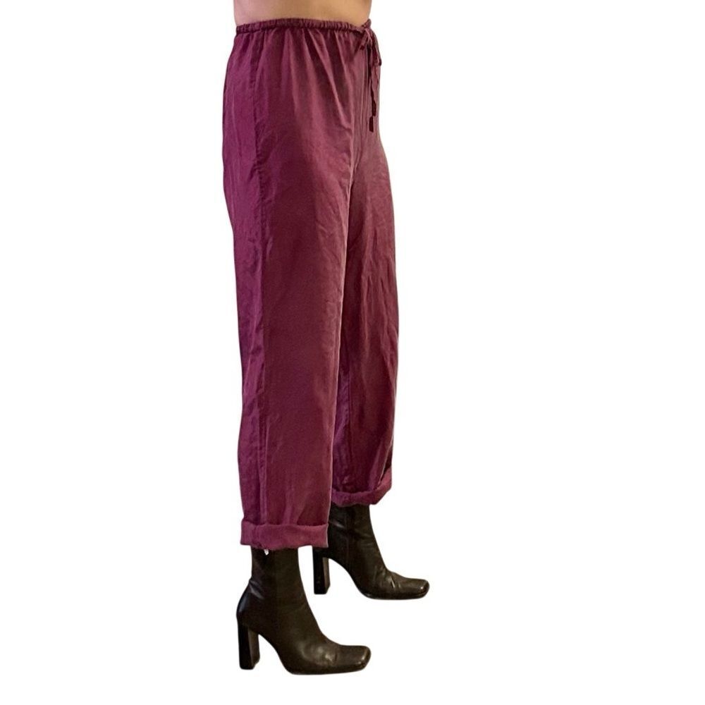 Vintage Silk Magenta Wide Leg High Waist Drapey Drawstring Straight Leg Pants S